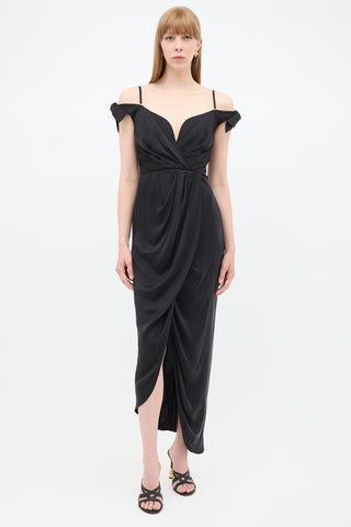 Zimmermann Black Silk Draped Off Shoulder Dress