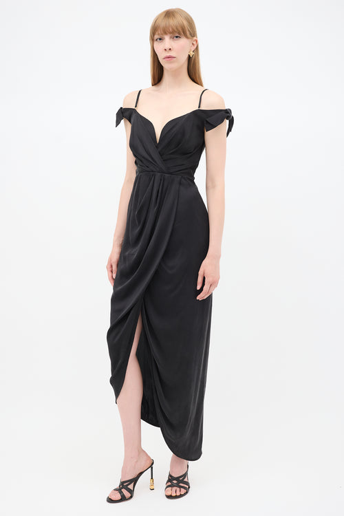 Zimmermann Black Silk Draped Off Shoulder Dress