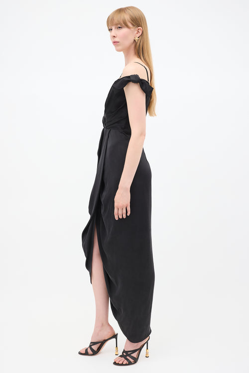 Zimmermann Black Silk Draped Off Shoulder Dress