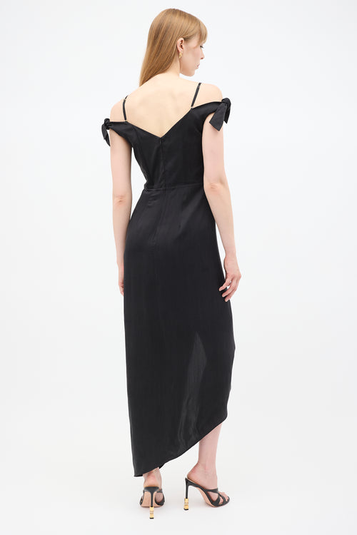 Zimmermann Black Silk Draped Off Shoulder Dress