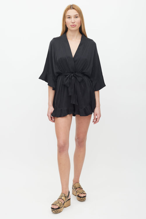 Zimmermann Black Silk Ruffled Belted Romper