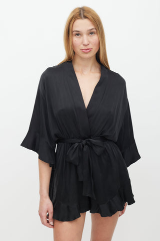 Zimmermann Black Silk Ruffled Belted Romper