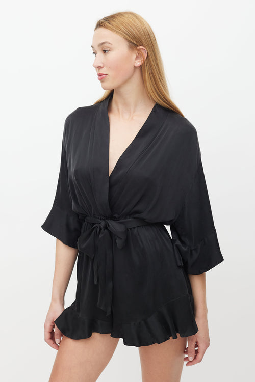 Zimmermann Black Silk Ruffled Belted Romper