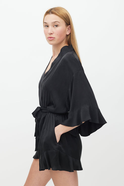 Zimmermann Black Silk Ruffled Belted Romper