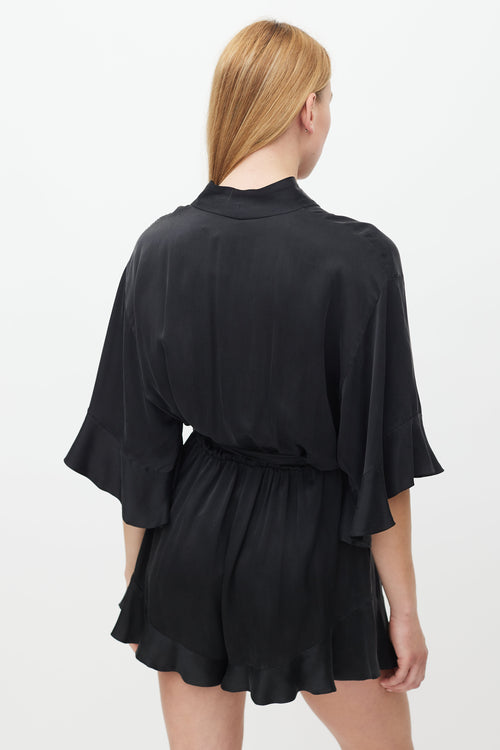 Zimmermann Black Silk Ruffled Belted Romper