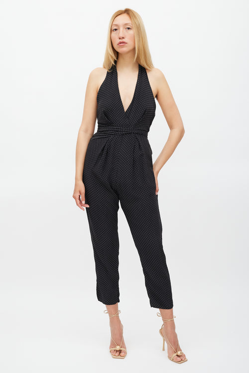 Zimmermann Black 
White Polka Dot Halter Neck Jumpsuit