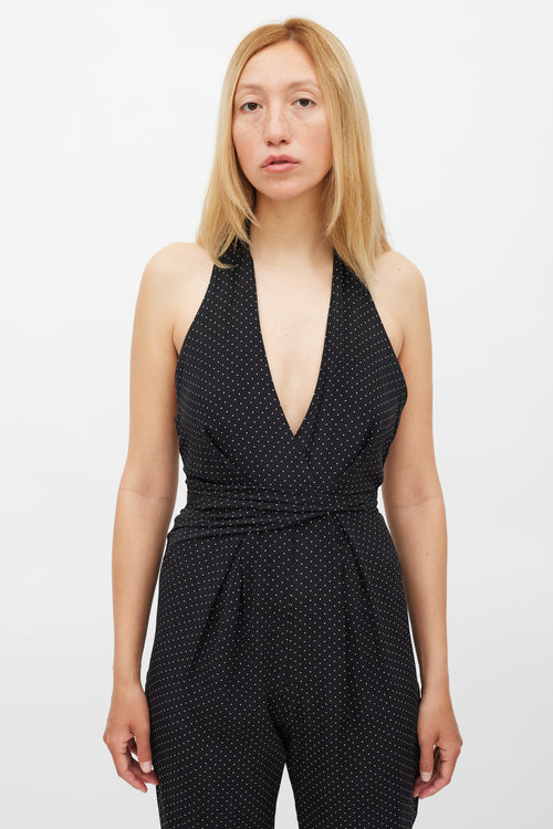 Zimmermann Black 
White Polka Dot Halter Neck Jumpsuit