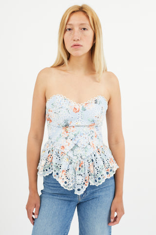 Zimmermann Blue Bowie Floral Lace Strapless Bustier