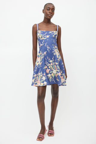 Zimmermann Blue Linen Floral Mini Dress