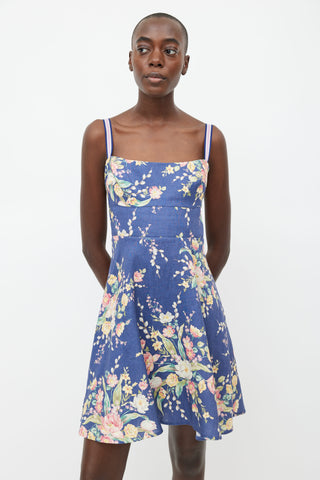 Zimmermann Blue Linen Floral Mini Dress