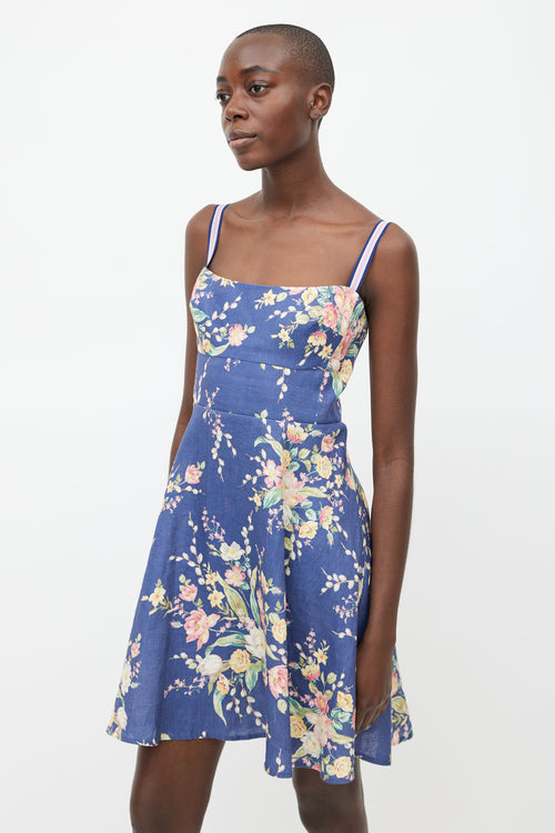 Zimmermann Blue Linen Floral Mini Dress