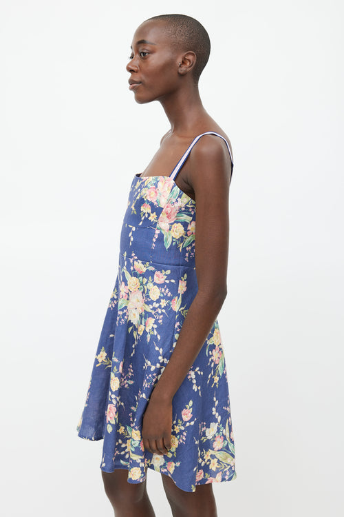 Zimmermann Blue Linen Floral Mini Dress