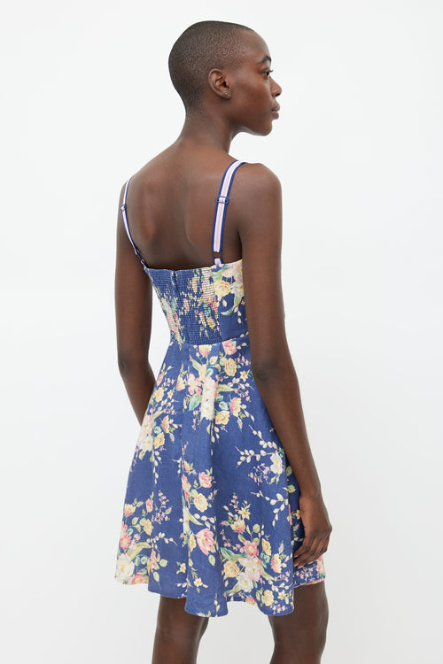 Zimmermann Blue Linen Floral Mini Dress