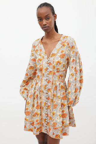 Zimmermann Blue 
Multi Floral Andie Buttoned Dress