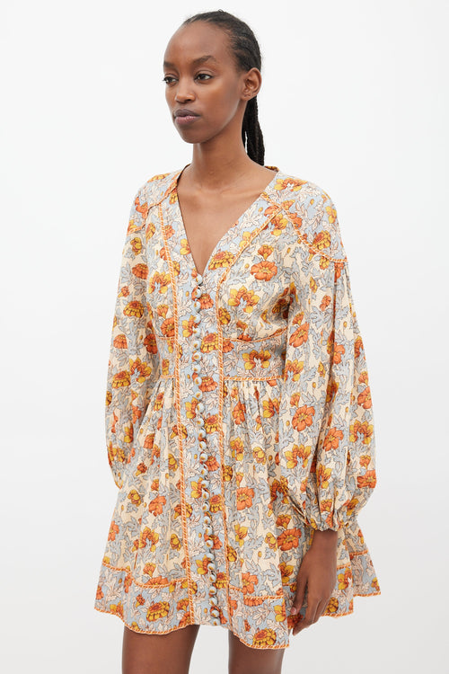 Zimmermann Blue 
Multi Floral Andie Buttoned Dress