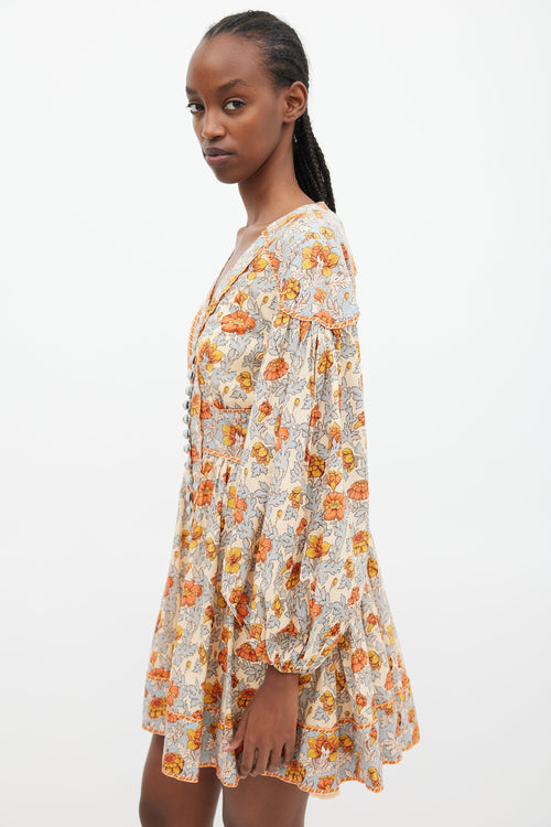 Zimmermann Blue 
Multi Floral Andie Buttoned Dress