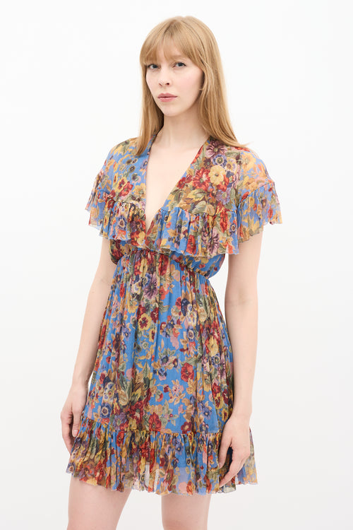 Zimmermann Blue 
Multi Silk Floral Dress