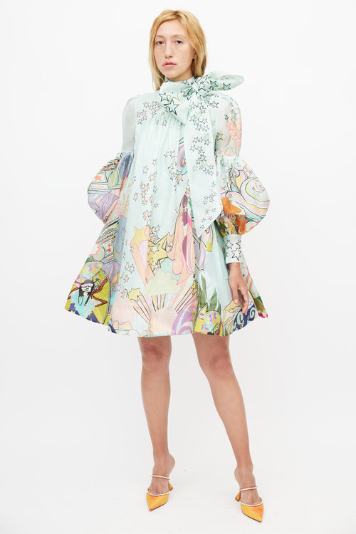 Zimmermann Blue 
Multicolour Concert Linen Dress