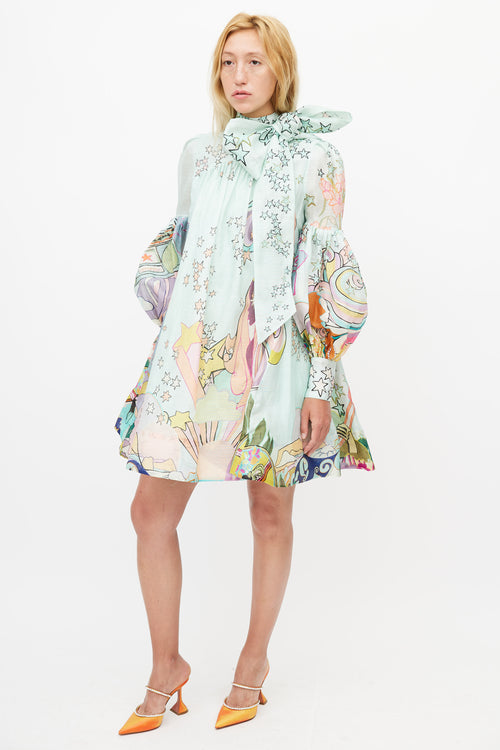 Zimmermann Blue 
Multicolour Concert Linen Dress