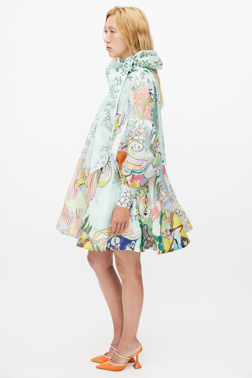 Zimmermann Blue 
Multicolour Concert Linen Dress