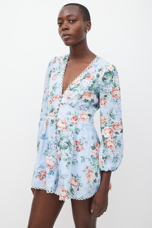 Zimmermann Blue 
Multicolour Linen Floral Jumpsuit