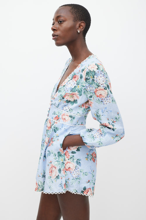 Zimmermann Blue 
Multicolour Linen Floral Jumpsuit