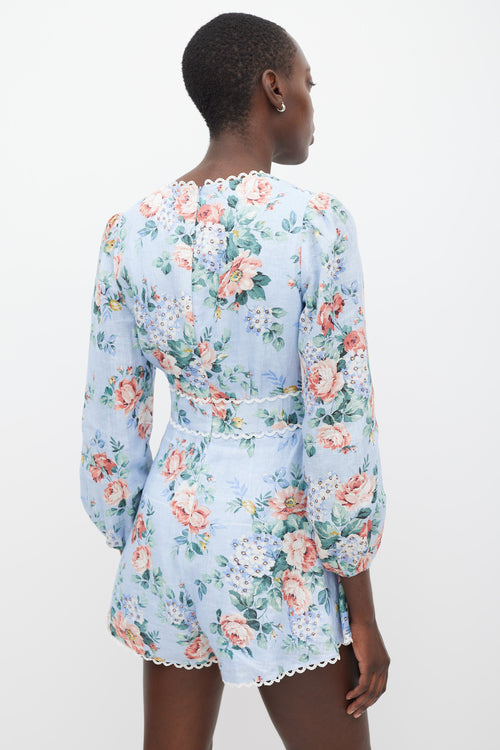 Zimmermann Blue 
Multicolour Linen Floral Jumpsuit