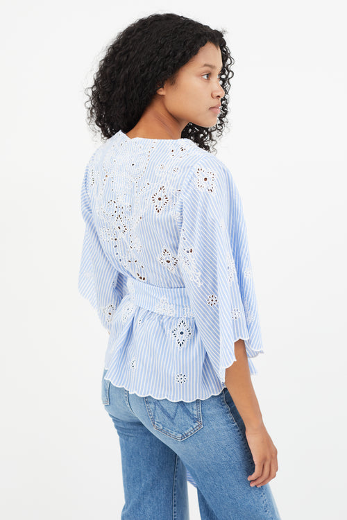 Zimmermann Blue 
White Stripe Eyelet Wrap Top