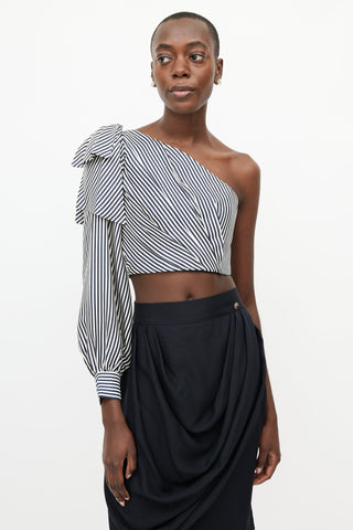 Zimmermann Blue 
White Striped One Shoulder Top