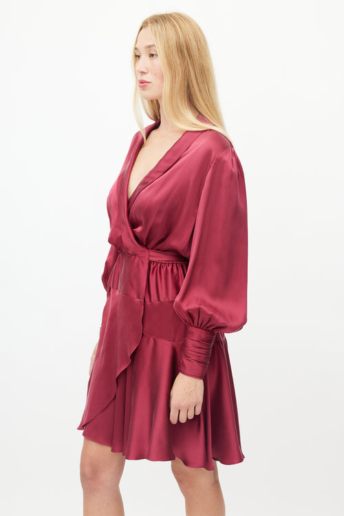 Zimmermann Burgundy Silk Wrap Dress