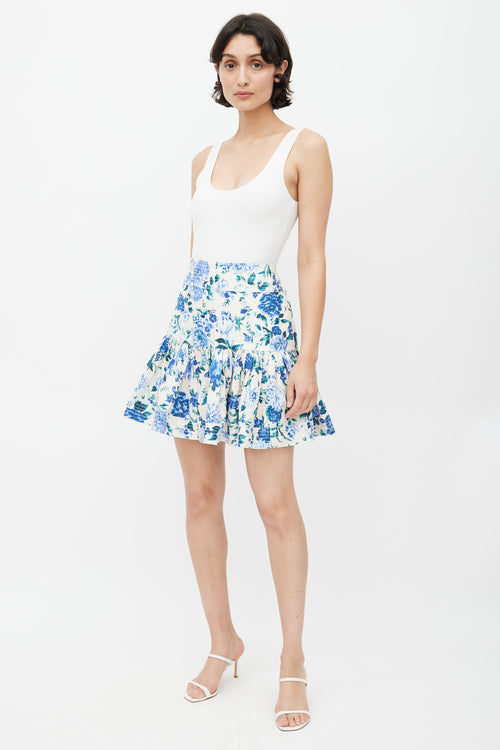 Zimmermann Cream 
Blue Floral Skirt