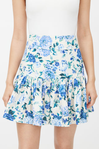 Zimmermann Cream 
Blue Floral Skirt