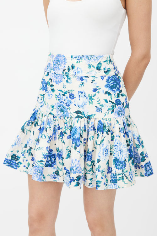 Zimmermann Cream 
Blue Floral Skirt