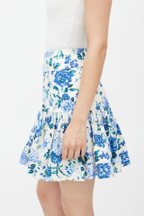 Zimmermann Cream 
Blue Floral Skirt