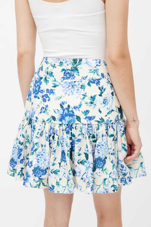 Zimmermann Cream 
Blue Floral Skirt