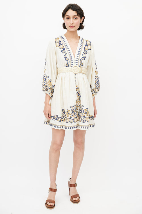 Zimmermann Cream Linen Embroidered Aliane Dress