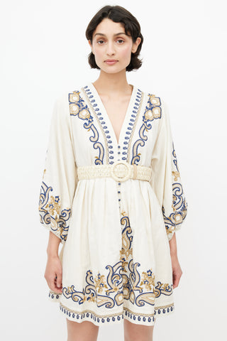 Zimmermann Cream Linen Embroidered Aliane Dress