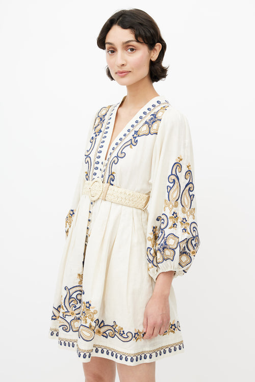 Zimmermann Cream Linen Embroidered Aliane Dress