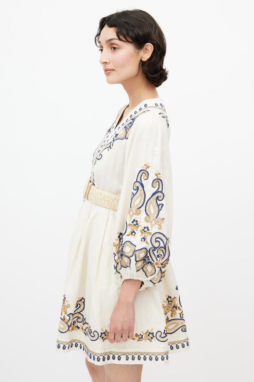 Zimmermann Cream Linen Embroidered Aliane Dress