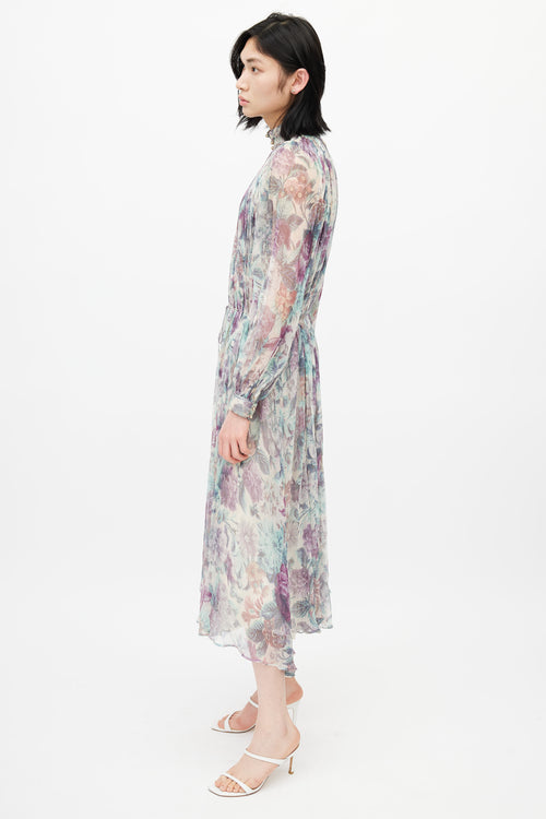 Zimmermann Cream 
Multicolour Floral Silk Pleated Dress