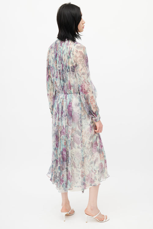 Zimmermann Cream 
Multicolour Floral Silk Pleated Dress