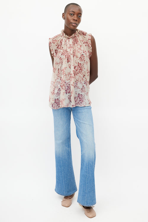 Zimmermann Cream 
Red Floral Sheer Top