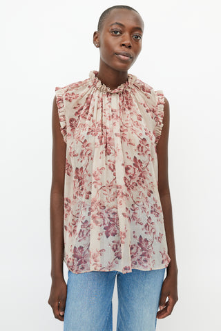 Zimmermann Cream 
Red Floral Sheer Top