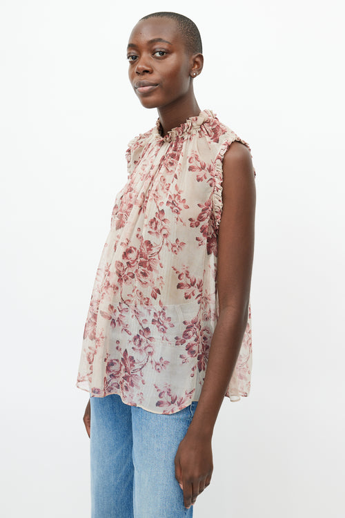 Zimmermann Cream 
Red Floral Sheer Top