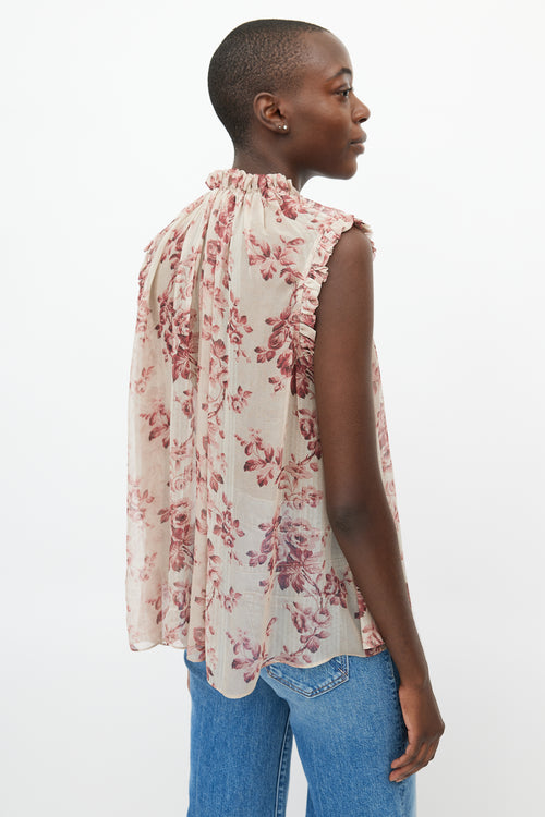 Zimmermann Cream 
Red Floral Sheer Top