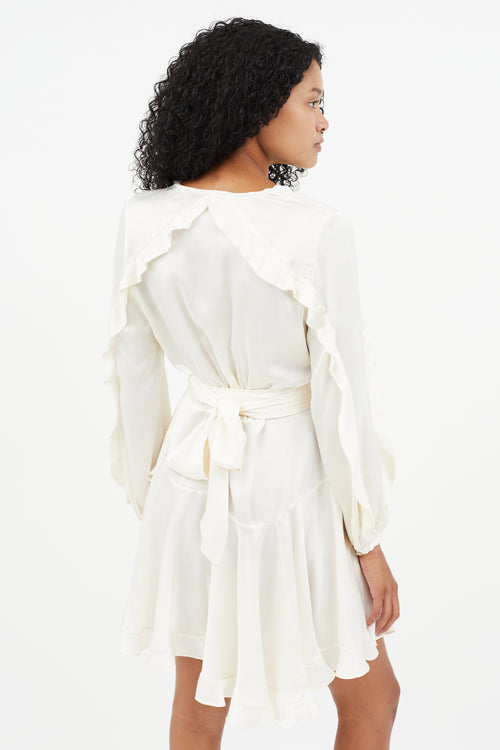 Zimmermann Cream Silk Ruffle Wrap Dress