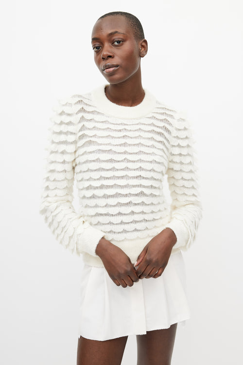 Zimmermann Cream Wool Scalloped Knit Sweater