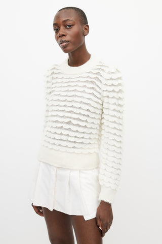 Zimmermann Cream Wool Scalloped Knit Sweater