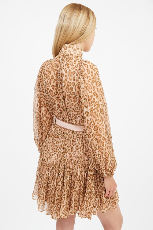 Zimmermann Fall 2019 Brown 
Pink Silk Printed Espionage Belted Dress