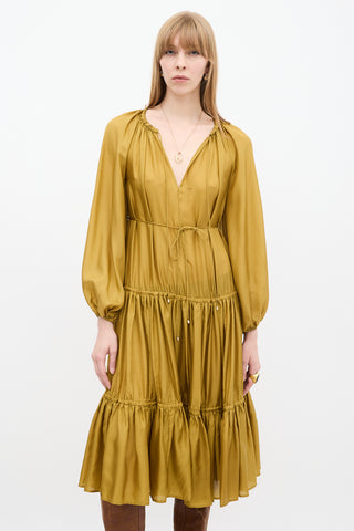 Zimmermann Gold Silk Tiered Estelle Midi Dress